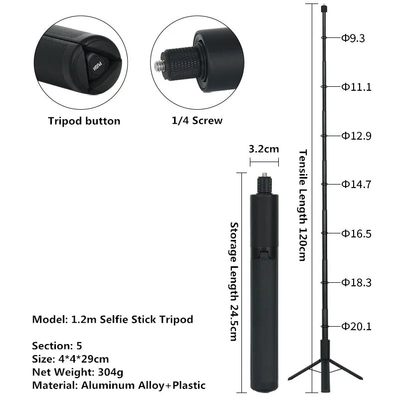 For Insta360 X5 X4 X3 Invisible Selfie Stick Extended Selfie Stick for GoPro 13 12 DJI Action 6 5 4 Camera Aluminum Stand