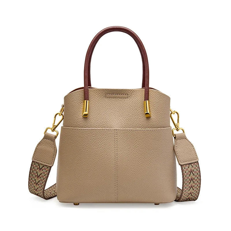 Zency Genuine Leather Top Quality Bucket Bag for Women Versatile Handbag Leather Tote Bag Green Crossbody Shopper Bags