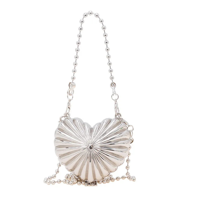 Luxury Designer Golden Silver Evening Bag Crossbody Shoulder Bags Handbag Mini Heart Pattern Clutch for Party Wedding