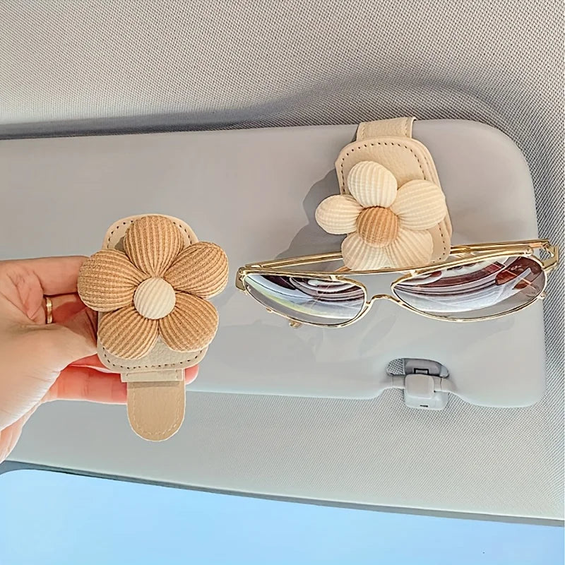 Car Sun Visor Eye Clamp Magnetic Floral Design Glasses Frame Car Sun Visor Clamp Decoration Multifunctional Bill Clip Women Auto