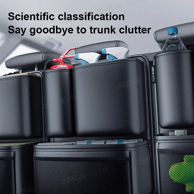 SEAMETAL Leatherette Car Trunk Organizer Large Capacity Seat Back Storage Bag with 4 Pockets Multifunction Use for Car Trunk SUV