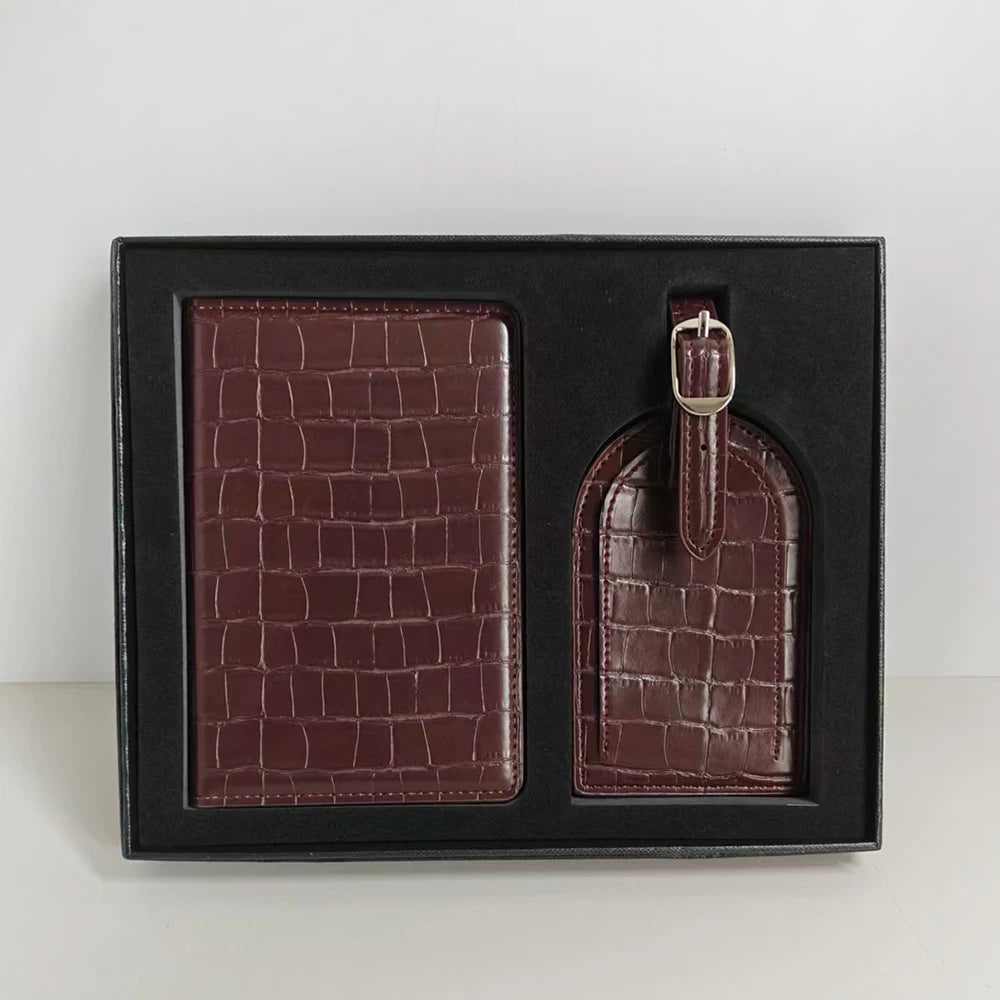 Luxury Passport Cover Luggage Tag Gift Box Set Custom Name Men Women Present Travel Accessories Suitcase Label Passport Holder