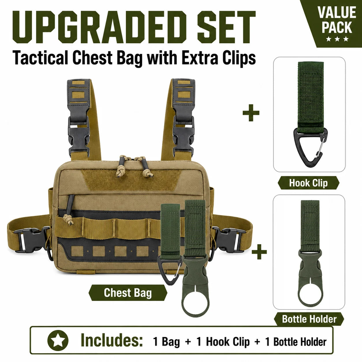Functional Tactical Chest Bag Waist Bag Fishing MOLLE Outdoor EDC Chest Rig Pack for Cycling Hiking Camping Adjustable Harness