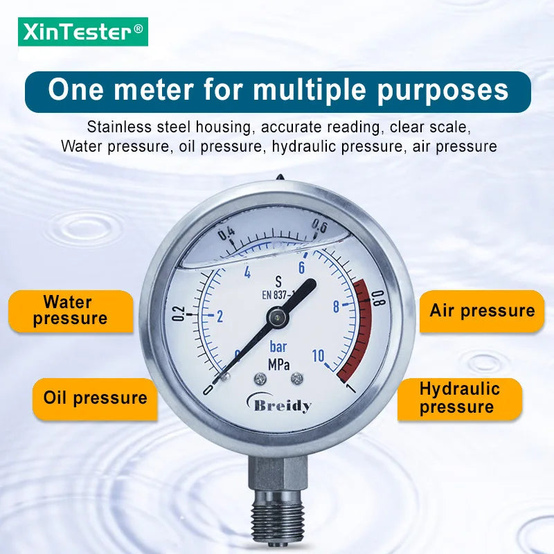 Xin Tester 0-60mpa Anti-vibration Pressure Gauge Radial/Axial Air Hydraulic Water Stainless Steel Oil Manometer Thread G1/4 G1/2