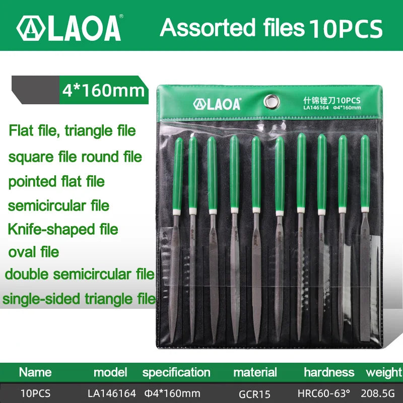 LAOA 6/10pcs Mini File Sets Metal Grinding Flat File Round Square Hand Sanding Tool