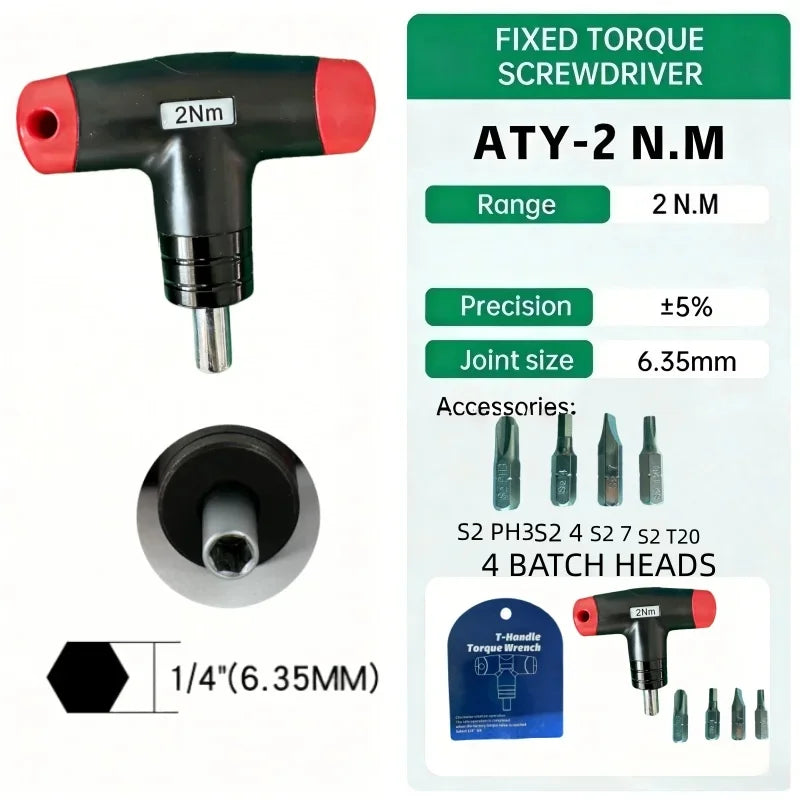 1-6Nm T-Handle Preset Torque Wrench Screwdriver Tool Compatible with Standard 1/4" Hex Bits 2Nm 4Nm 6Nm Safe and Fast Hex