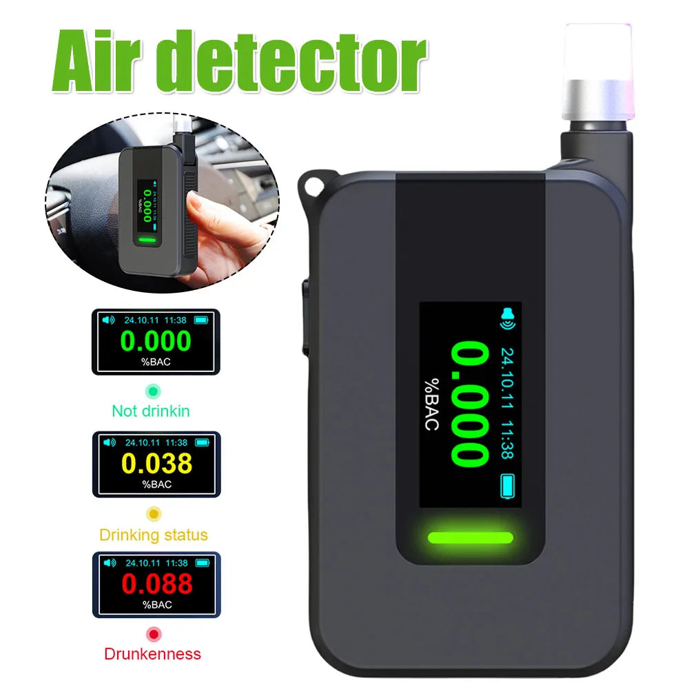 Electrochemical Alcohol Tester IPS Display Blowing Drunk Driving Alcohol Tester Portable Alcohol Meter for Outdoors Expressway