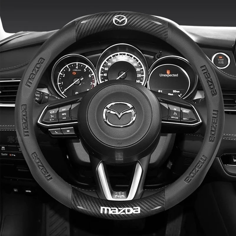 For Mazda 3 5 6 SKYACTIV Axela Atenza CX30 CX5 CX8 CX9 MX5 RX8 RX7 BT50 Carbon fiber Leathe Car Steering Wheel Cover Accessories