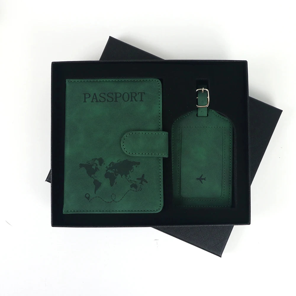 Customized Name Anti-Magnetic Passport Book Luggage Tag Set, PU Leather Passport Holder with Magnetic Fasteners, Passport Bag