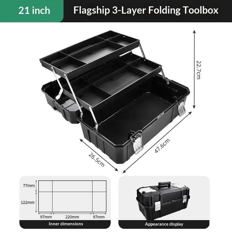 Tool Organizer Case Heavy Duty Metal Toolbox Portable Lockable Large Capacity Tool Chest Garage Workshop Mechanic Organizer