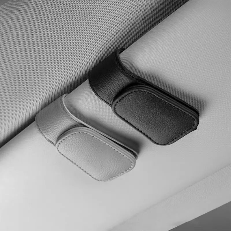 Sunglasses Holder for Car Sun Visor Leather Eyeglass Holder Ticket Card Clip Magnetic Car Glasses Holder Car Visor Accessories