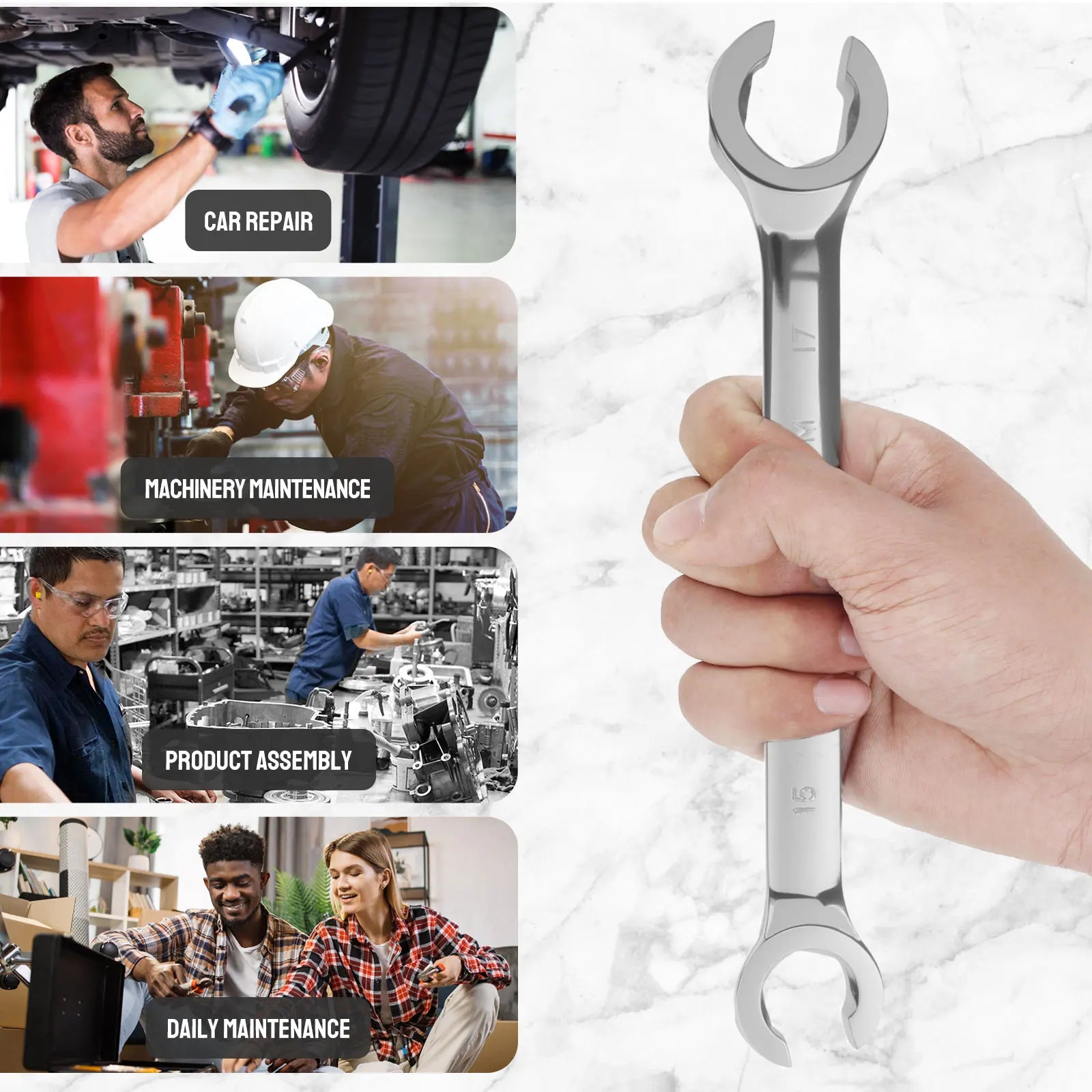 4Pcs Flare Nut Wrench Set Double End Metric 9 10 11 12 13 14 15 17mm Mirror Polished Surface Robust Etch Resistant for Machinery