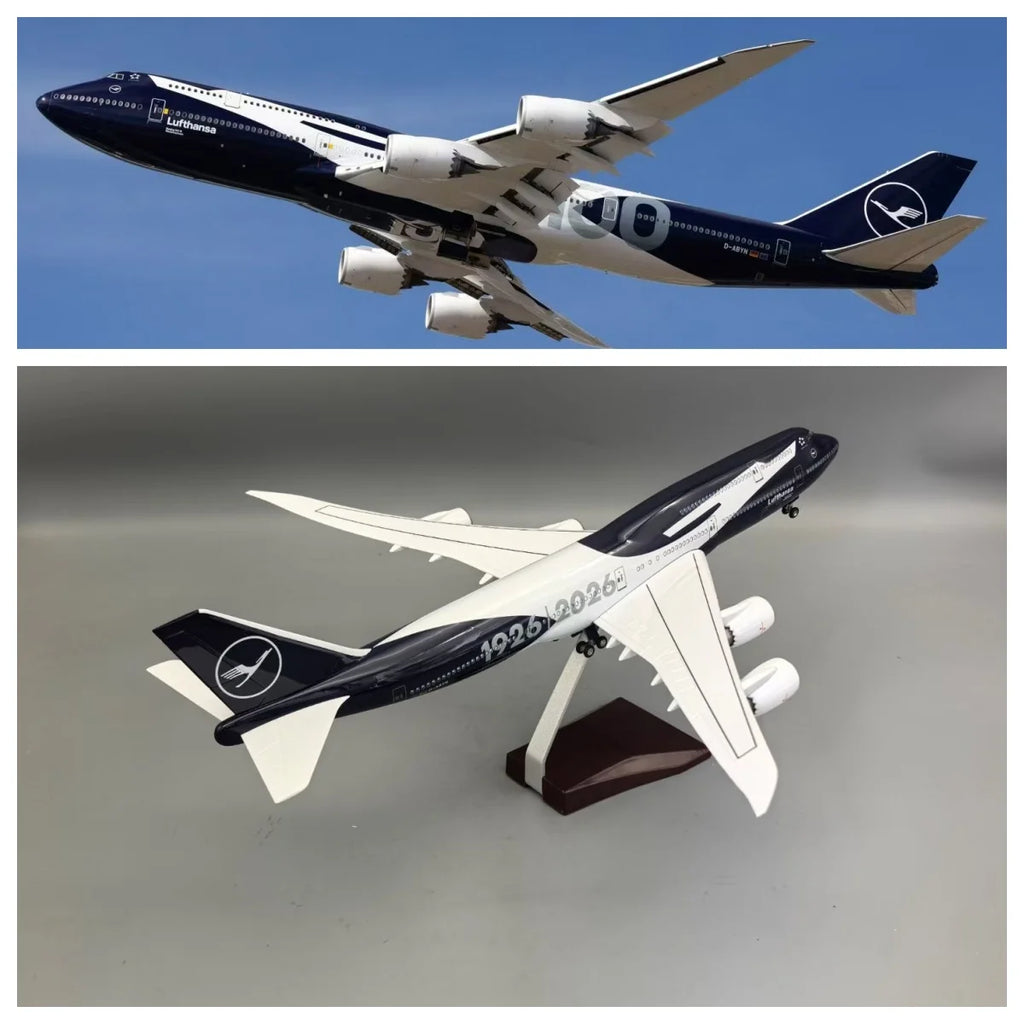 47cm Collectible Plane b747 Lufthansa 100years Diecast Airplane Model Kits Resin W Light and Wheel Aircraft Jet Model