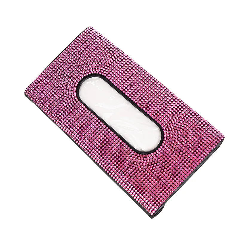 Bling Crystal Car Tissue Box Sun Visor Diamond Leather Auto Tissue Paper Holder Case Sunvisor Hanging Napkin  car decoration