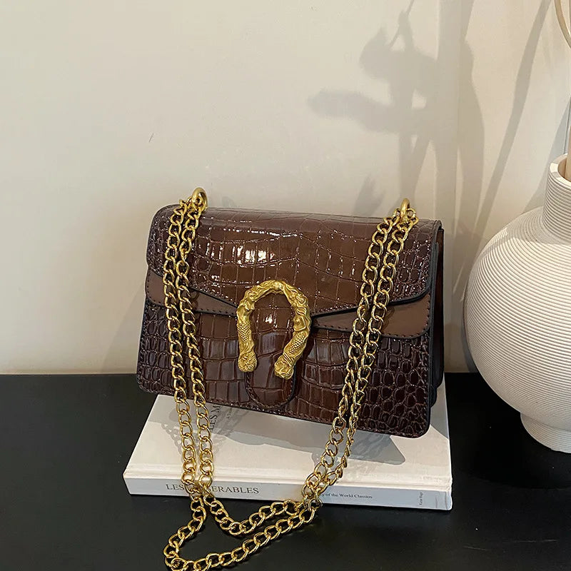 Fashion trend retro printed chain bag popular underarm crossbody shoulder bag