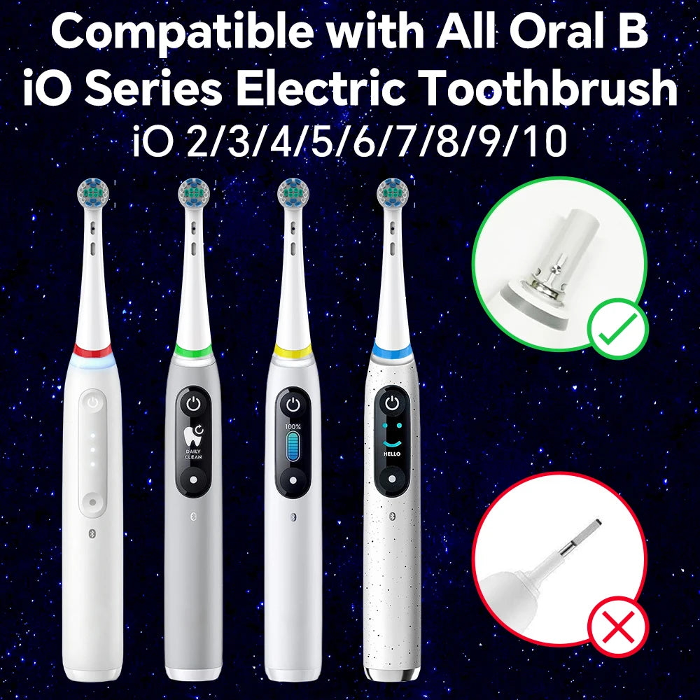 Clear Toothbrush Travel Case with 4 Replacement Brush Heads Set Compatible with Oral B iO 2/3/4/5/6/7/8/9/10 Electric Toothbrush