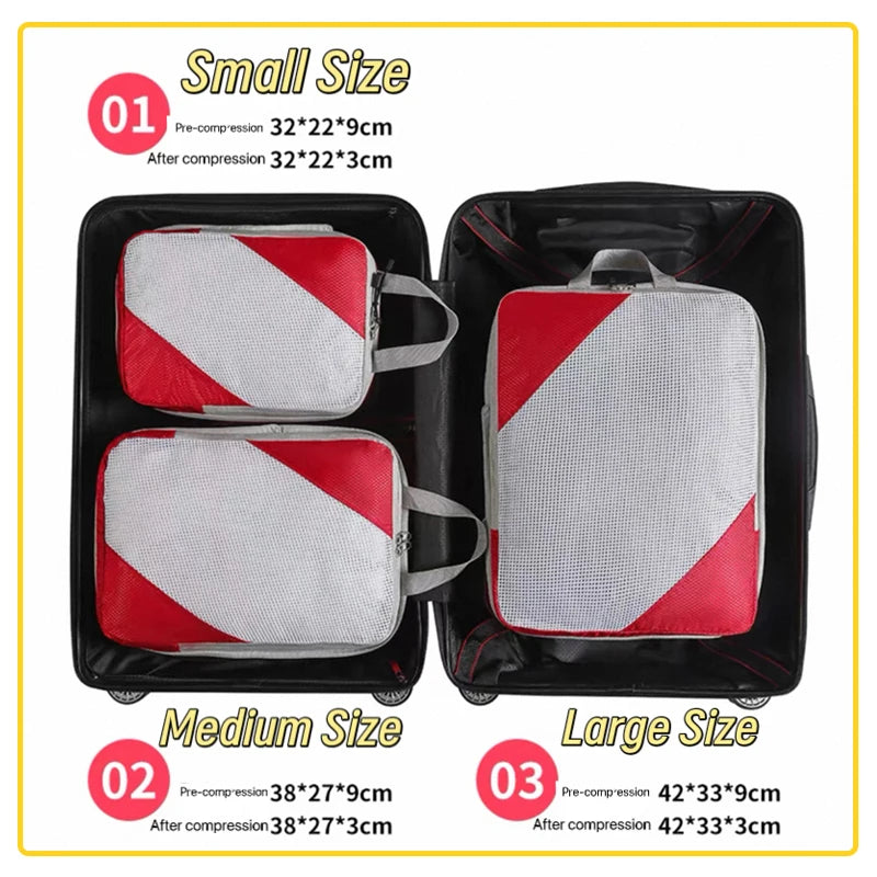 6Pcs/Set Travel Compression Packing Cubes Bag Portable Suitcase Clothes Organizers Compression Bag Luggage Storage Cases Drawer