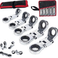 Dual-Drive Ratchet,5 Pack Stubby Wrenches Set,3/4“ Inch Retractable Ratchets Wrenches Set for Narrow Spaces