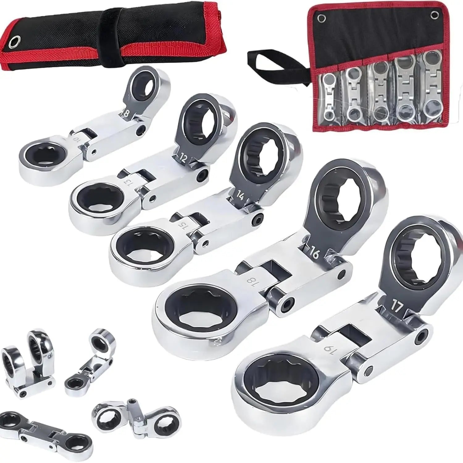 Dual-Drive Ratchet,5 Pack Stubby Wrenches Set,3/4“ Inch Retractable Ratchets Wrenches Set for Narrow Spaces