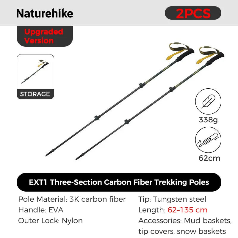 Naturehike 3-section Carbon Fiber Hiking Poles Ultralight Telescopic Trekking Poles Outdoor Hiking Camping Walking Stick