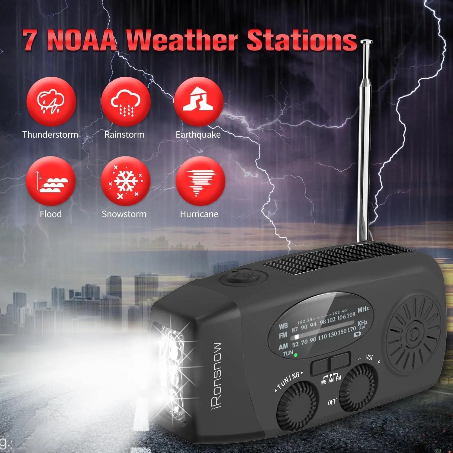 Multifunctional Portable Hand Crank Power Generation Emergency Radio Solar Disaster Prevention FM AM WB NOAA Power Bank