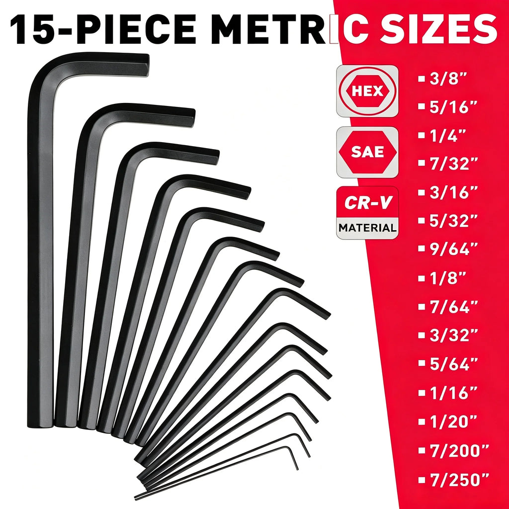 SEDY 32-Piece Hex Key Wrench Set, Metric and SAE Allen Wrenches L Shape Allen Keys, Chrome Vanadium Steelwith 2x Extension Handl