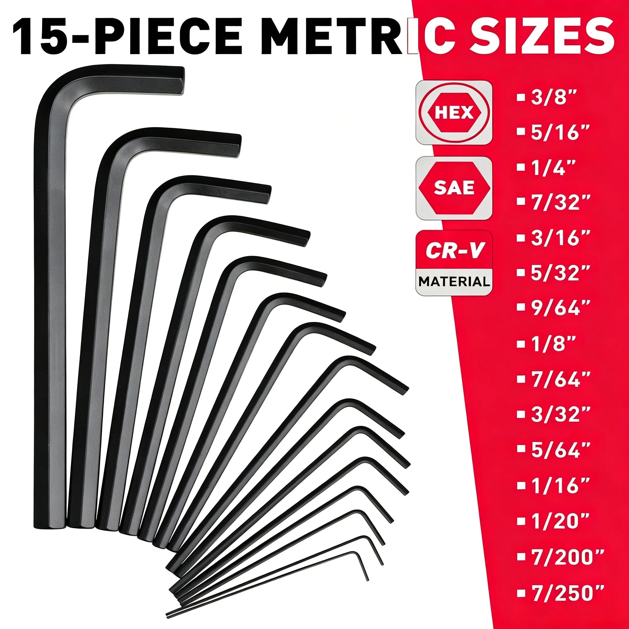 SEDY 32-Piece Hex Key Wrench Set, Metric and SAE Allen Wrenches L Shape Allen Keys, Chrome Vanadium Steelwith 2x Extension Handl