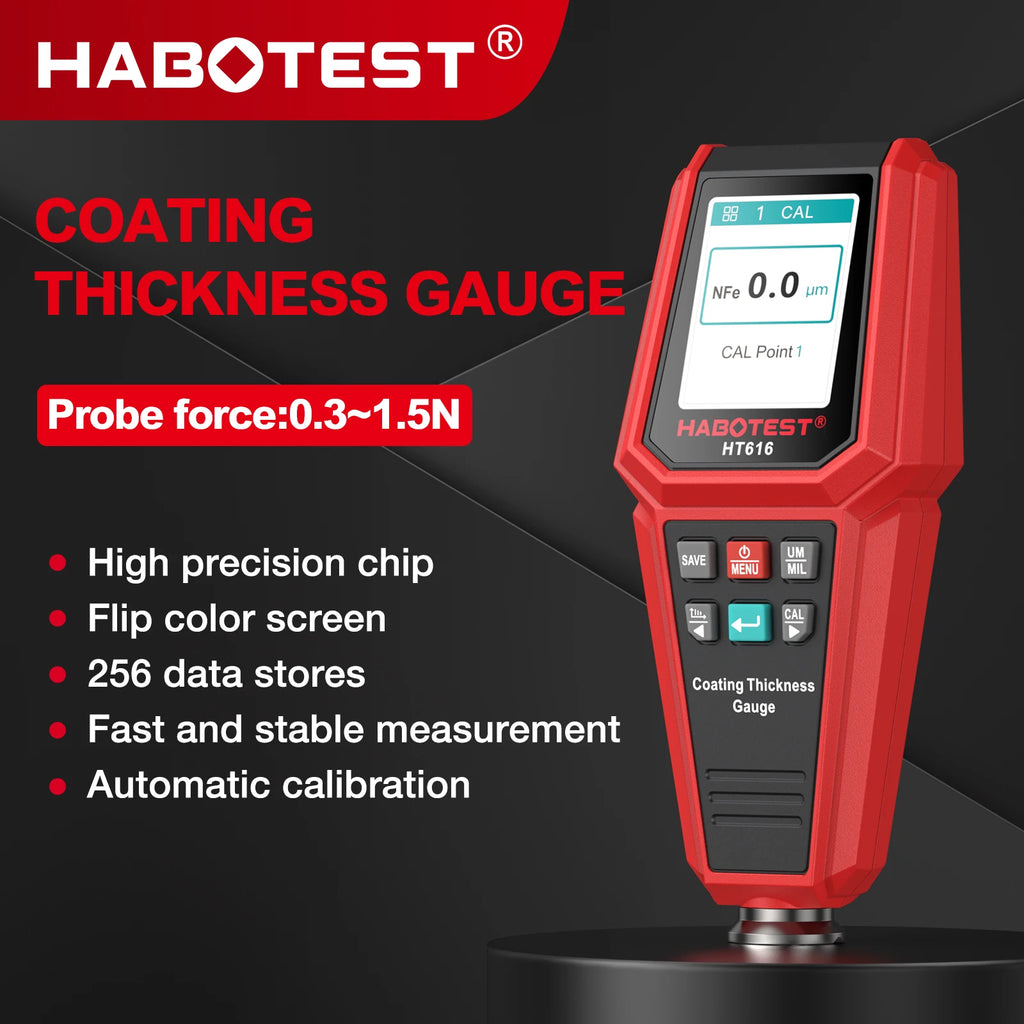 HABOTEST HT616 Car Paint Thickness Gauge 0.1 Micron 0-1500UM Fe&NFe Data Paint Thickness Tester Coating Meter Automotive Tools