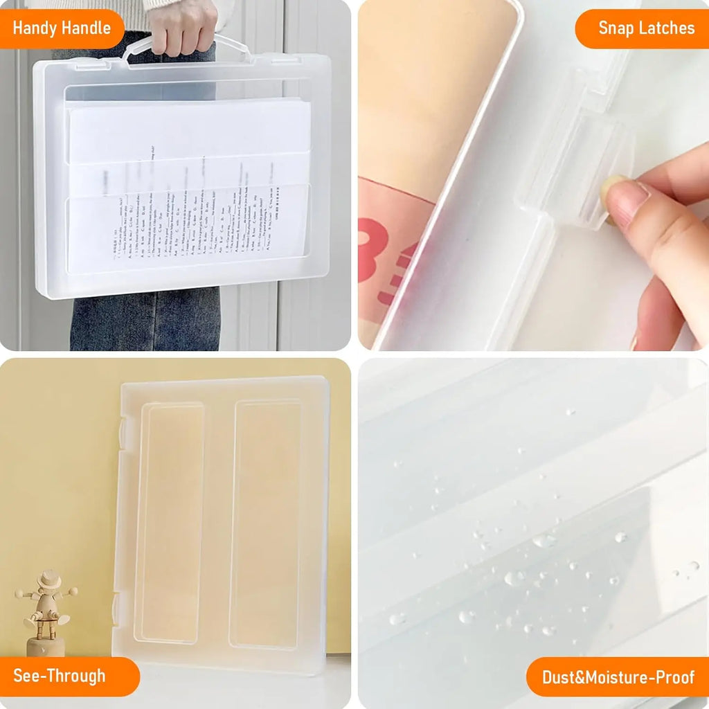 Portable Project Box with Handle – Transparent File Storage Container (8.5 x 11 Inches / A4 Size) – Scrapbooking Organizer