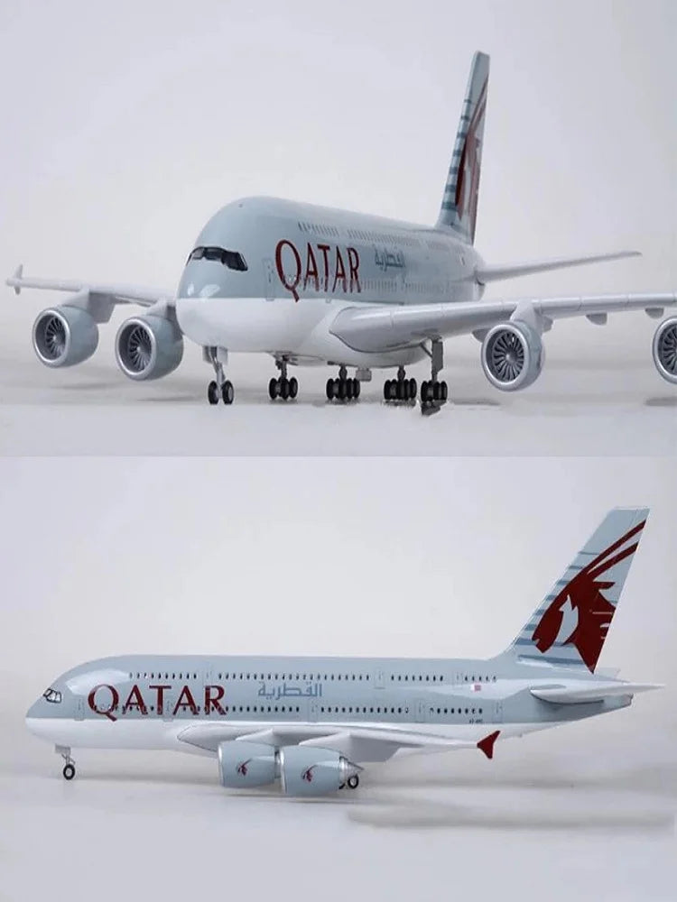 Qatar Airways 47cm 1/160 Scale Airbus A380 Aircraft Model With Light & Wheel Diecast Airplanes For Collection Display Or Gifts