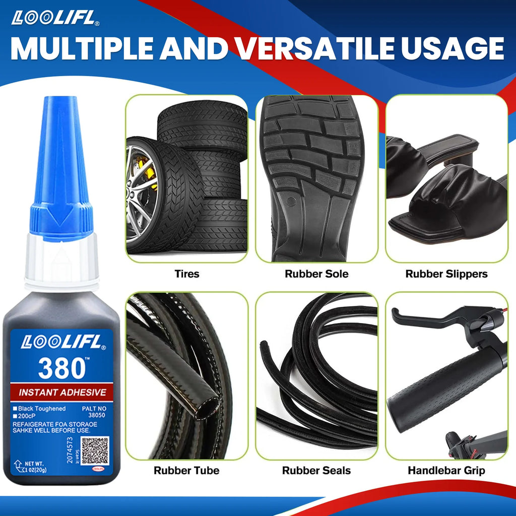 380 Black Strong Adhesive, Fast Bonding Glue, Strong Liquid Glue for Leather, Rubber, Wood, Metal, Epdm, and Other Rubbers, Stronger Than All-Purpose Glue
