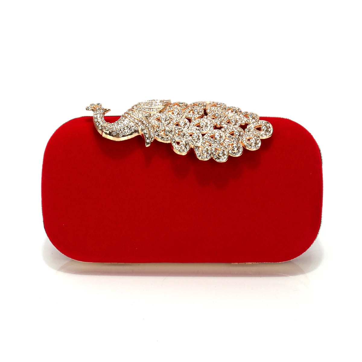Animal Peacock Metal Shoulder Chain Evening Bags Rhinestones Velvet Small Clutch Bags Flap Design Red Color Lady Handbags