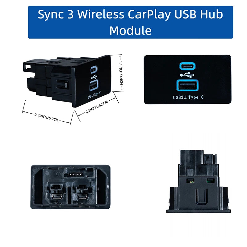 Wireless Carplay Android Auto for Ford & Lincoln SYNC3 USB HUB Type-C Multimedia Interface Module ML3T-14F014-AC HC3Z-19A387-D