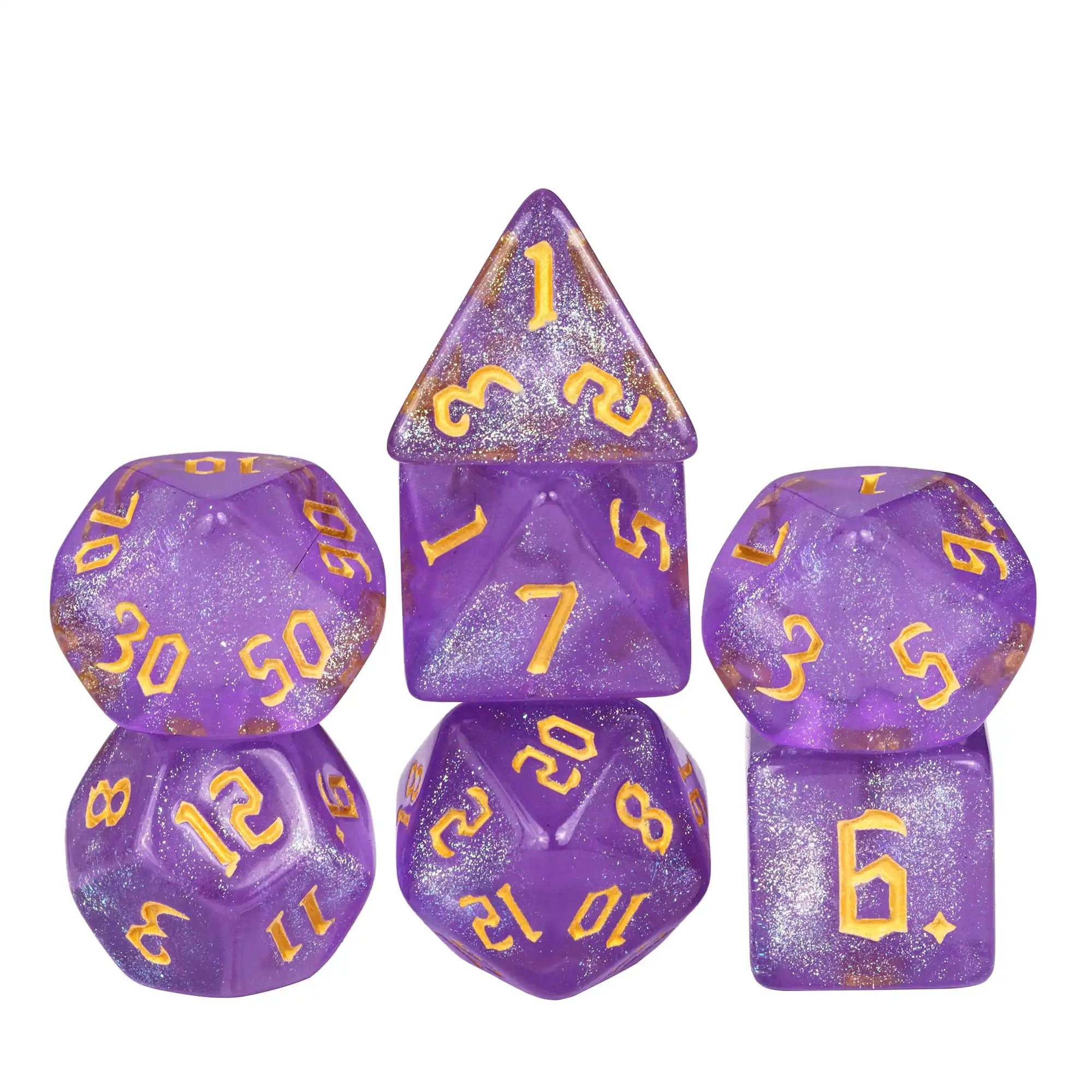 DND Glitter Dice Set 7Pcs/Set Sickle Font D4 D6 D8 D10 D% D12 D20 Polyhedral Dice for Dungeons&Dragons Role Playing Board Games