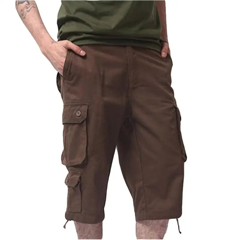 New Men's Seven Division of Labor Pants Trend Loose Large Size Cotton Five Points Shorts Men Multi Pocket 7 Points Pants