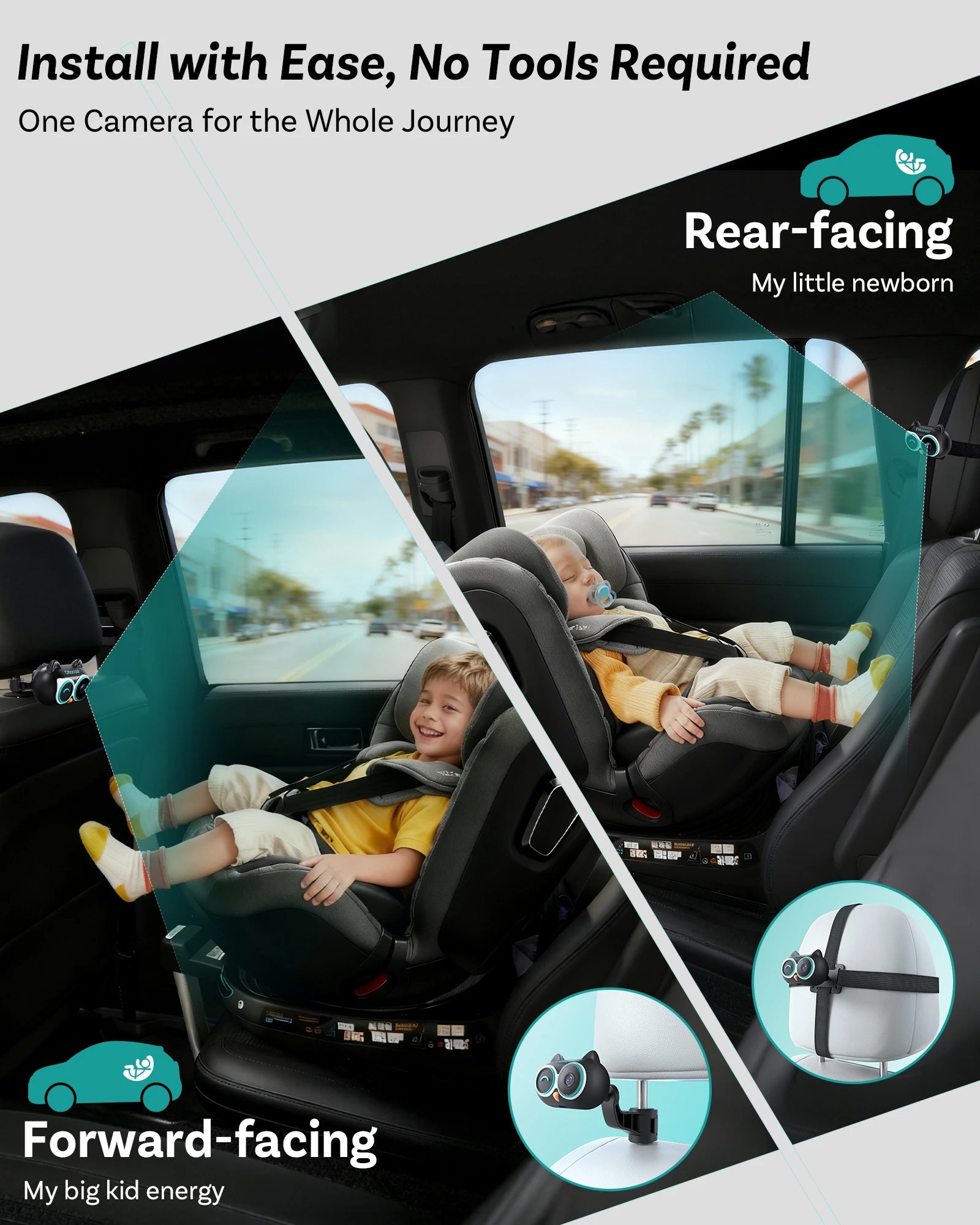 OTTOCAST Cabin Care Wired to Wireless Carplay Adapter Baby Car Camera HD 1080P 150° Wide Angle Night Vision Back‑Seat Monitor
