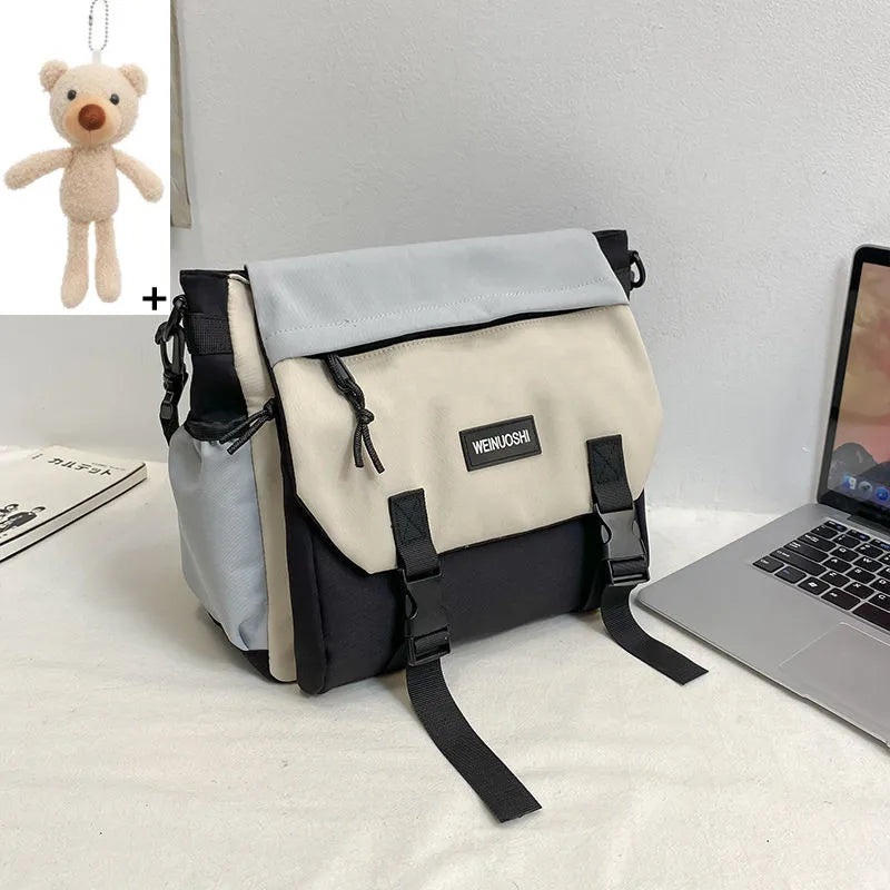 Japanese Simple Men Messenger Bag Korean Bag Student Nylon Waterproof Canvas Bag Tide Shoulder Crossbody Bags for Women Satchel