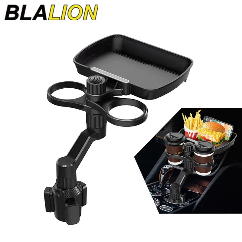 BLALION Car Dual Cup Holder Expander Adjustable for 360° Rotating Multifunctional Auto Seat Cup Holder Snack Tray Drink Holder