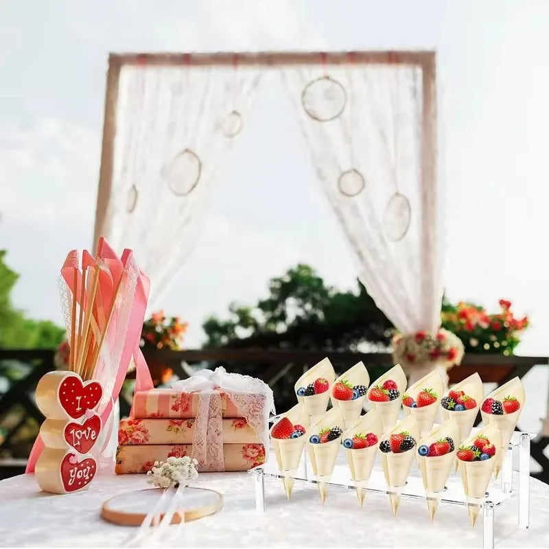 Acrylic Ice Cream Cone Dessert Holder Tray 12-Hole Waffle Cone Display Stand Storage Rack Wedding Party Buffet Food Baking Tools
