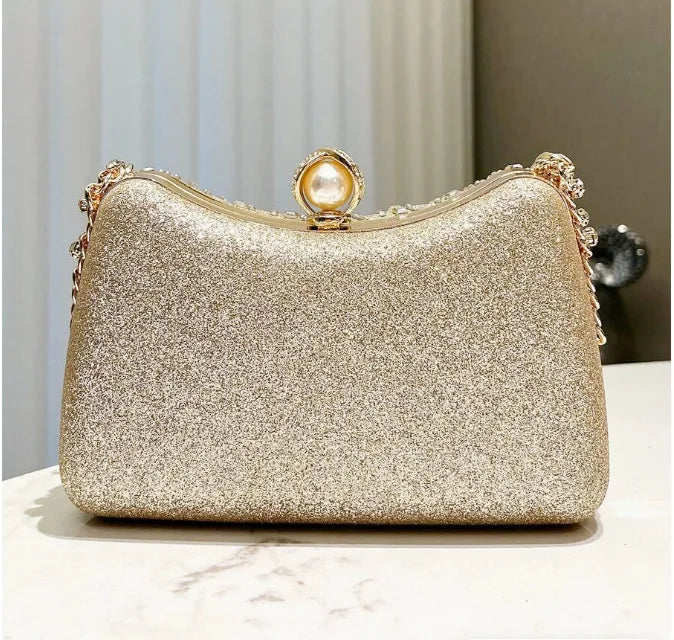 Fine Rhinestone Diamond Inlay Dinner Evening Bag Retro Luxury Gold Silver Blue Small Clutch for Women Wedding Party Shoulder Bag