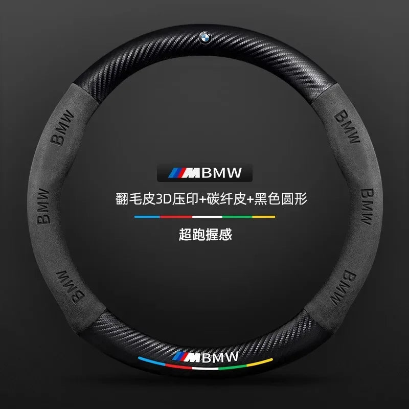 Car Carbon Fiber Suede Steering Wheel Cover For BMW M Power X3 X4 X5 X7 E36 E39 E46 E60 E65 E90 F10 F15 F20 F25 F30 G20 G30 G05