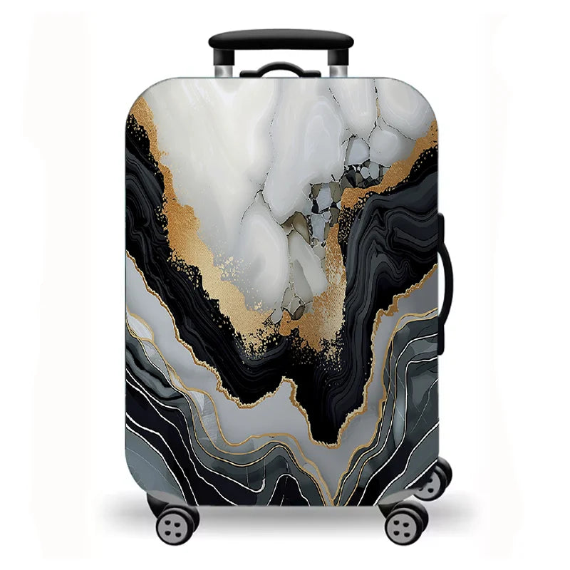 Luggage Cover, Gold Foil Fluid Marble Agate Print Stretch Suitcase Protector, Luxury Neutral Abstract Travel Design