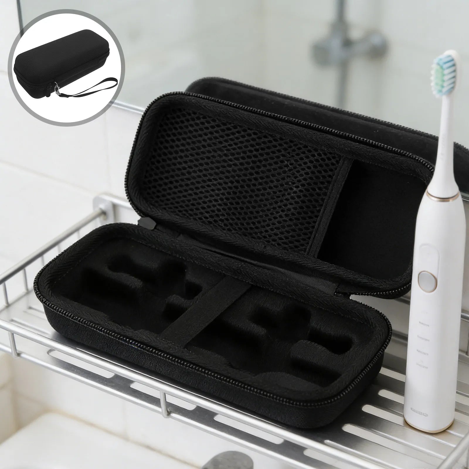 Electric Toothbrush Travel Pouch - Hard Shell Portable Organizer with Mesh Pockets for Brush Heads Chargers Accessories Fit Oral