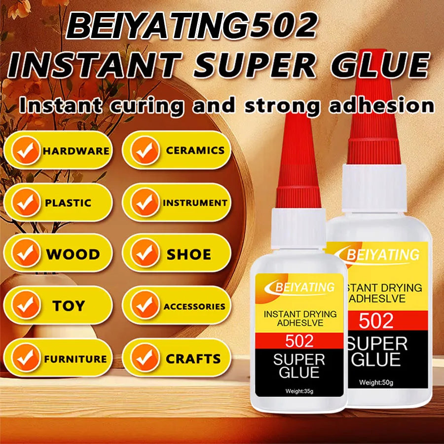 BEIYATING 30g 50g 502 Super Glue Instant Dry Strong Clear Waterproof Adhesive Quick Bond for Metal Plastic Wood Ceramic Leather