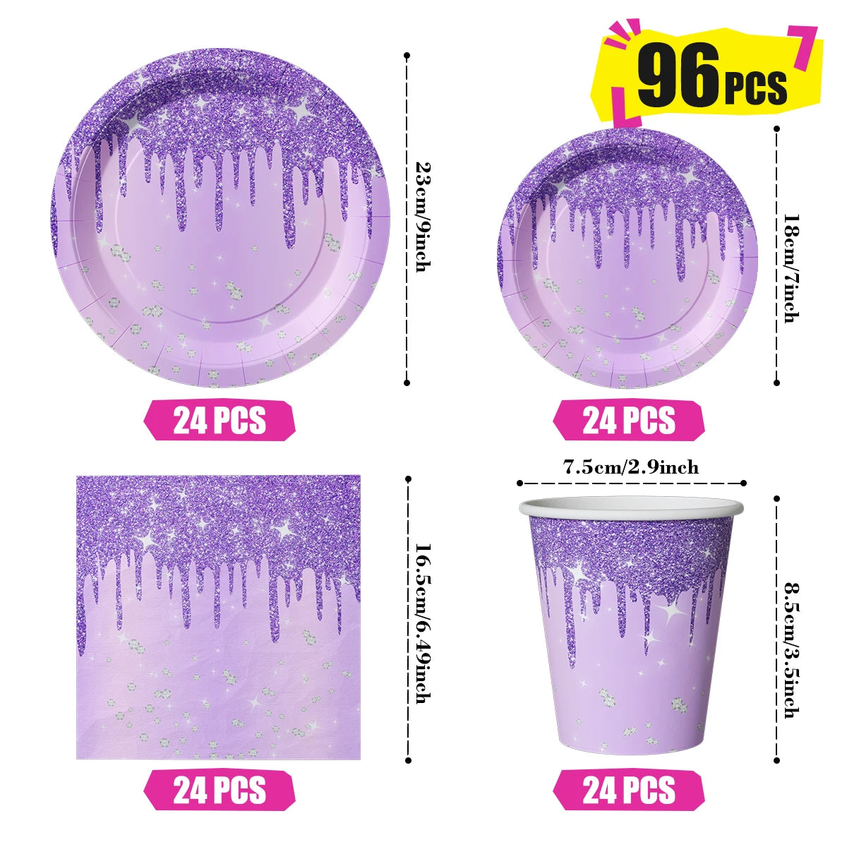 Colorful Tableware Set Rose Gold Purple Gold Birthday Wedding Disposable Paper Plate Cup Tissue Party Supplies