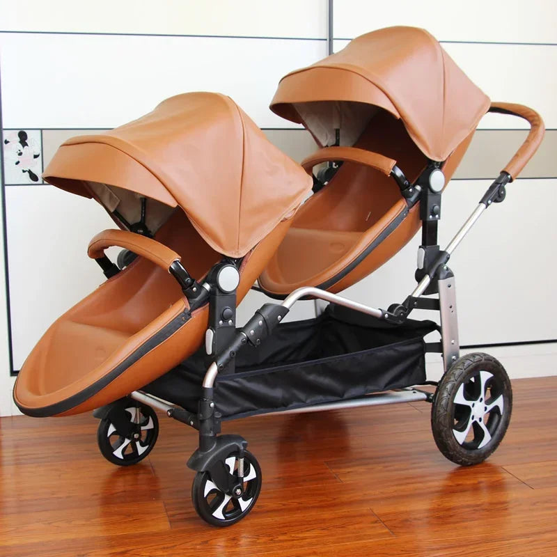 NEW Twins baby stroller 2 in 1 foldable two children PU leather waterproof stroller Double baby carriage twin strollers for 2