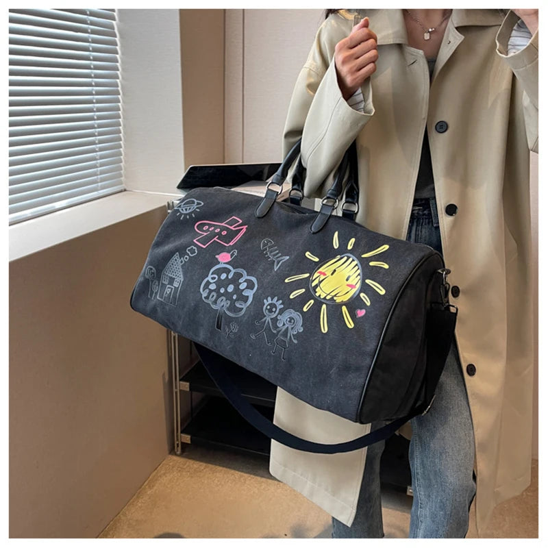 Gym Bag for Woman Graffiti Fitness Handbag Travel Duffle Valise Luggage Shoulder Sports Outdoor Pocket Weekend Crossbody Bag