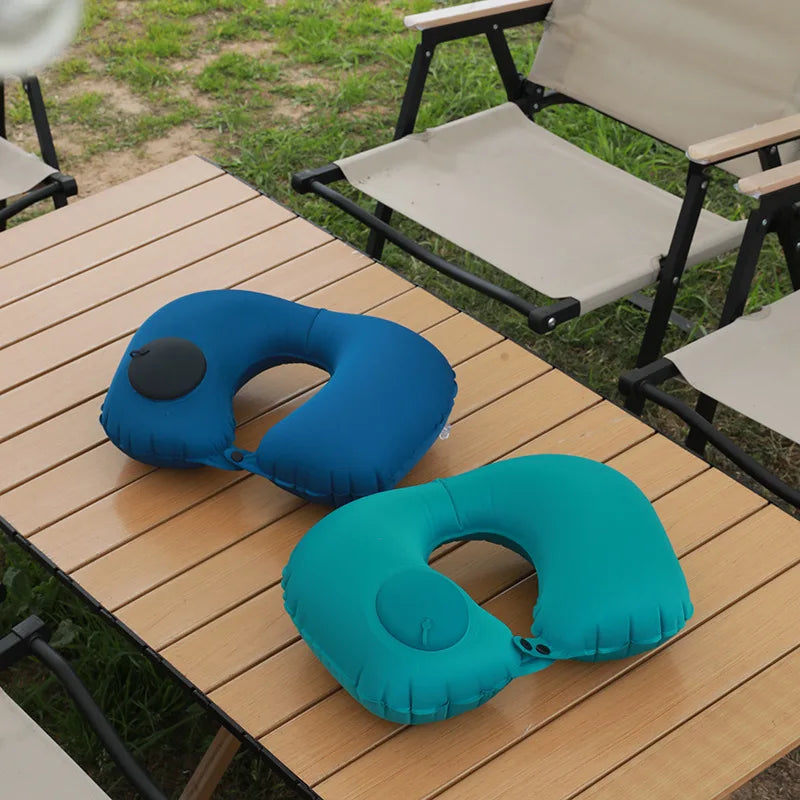 New Outdoor Camping Inflatable U-shape Pillow Comfort Neck Support Milk Silk & Flocked Travel Pillow for Car Plane And Home Use
