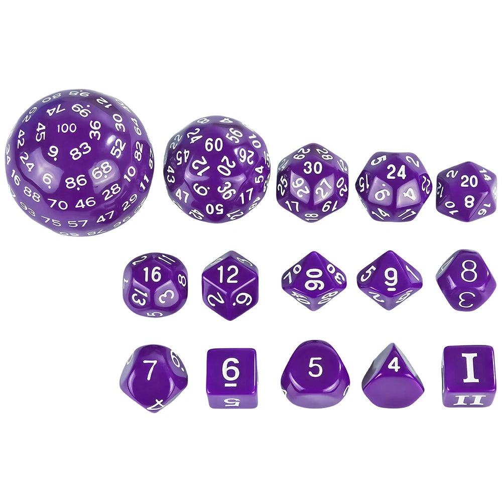 15 Pieces Acrylic Opaque Polyhedral Dice Set D3-D100 Game Dice with Velvet Dice Bag for DND Role Playing Table Games Party