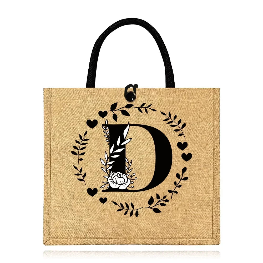 Flax Bag Fastener Handbag Organizer Storage Jute Tote Bags Imitation Cotton Women Valise Portable Garland Letter Printing Series
